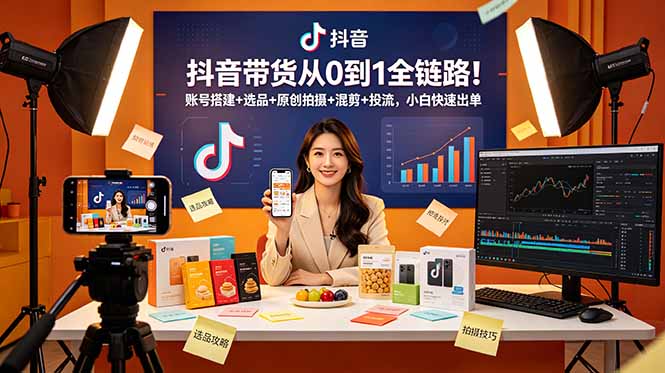 抖音带货从0到1全链路!账号搭建+选品+原创拍摄+混剪+投流,小白快速出单-蜗牛学社