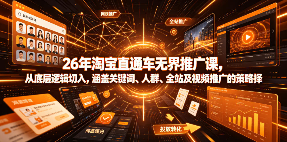 26年淘宝直通车无界推广课，从底层逻辑切入，涵盖关键词、人群、全站及视频推广的策略选择-蜗牛学社