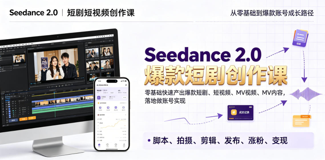 Seedance 2.0短剧短视频创作课,零基础快速产出爆款短剧、短视频、MV内容,落地做账号实现变现-蜗牛学社