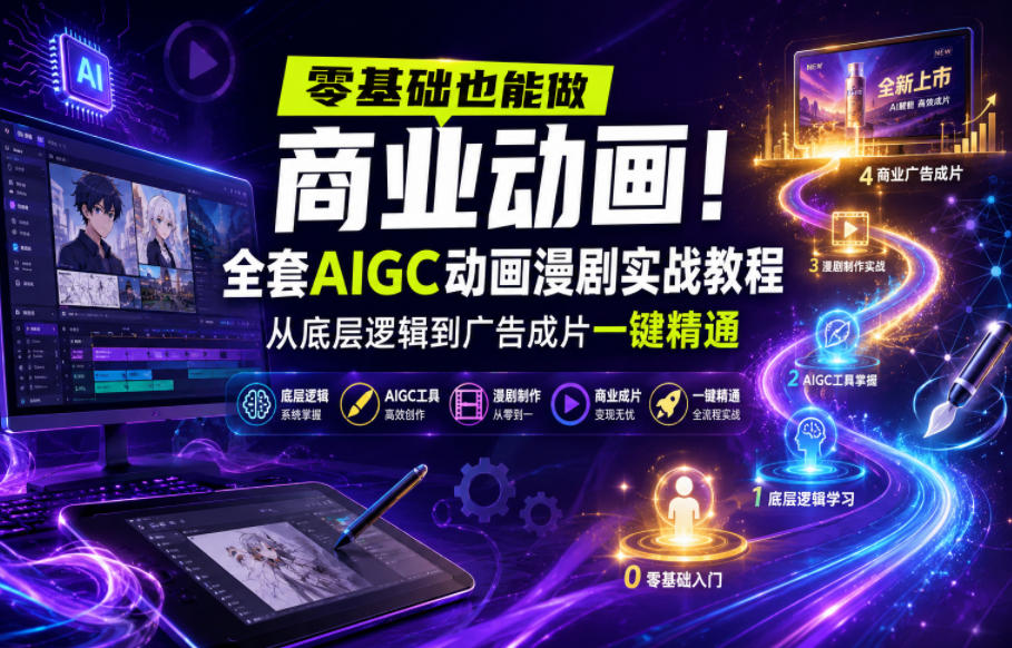 零基础也能做商业动画!全套AIGC动画漫剧实战教程,从底层逻辑到广告成片一键精通-蜗牛学社