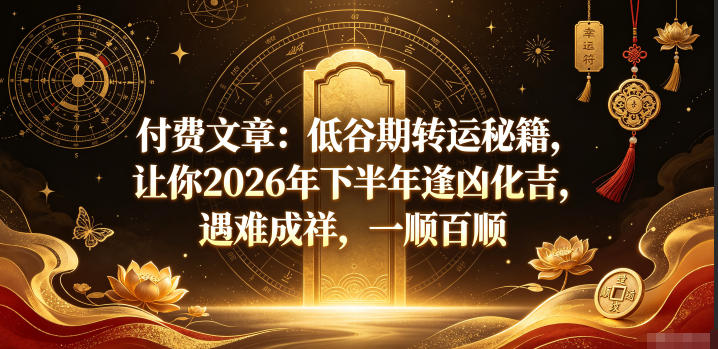 付费文章：低谷期转运秘籍，让你2026年下半年逢凶化吉，遇难成祥，一顺百顺-蜗牛学社