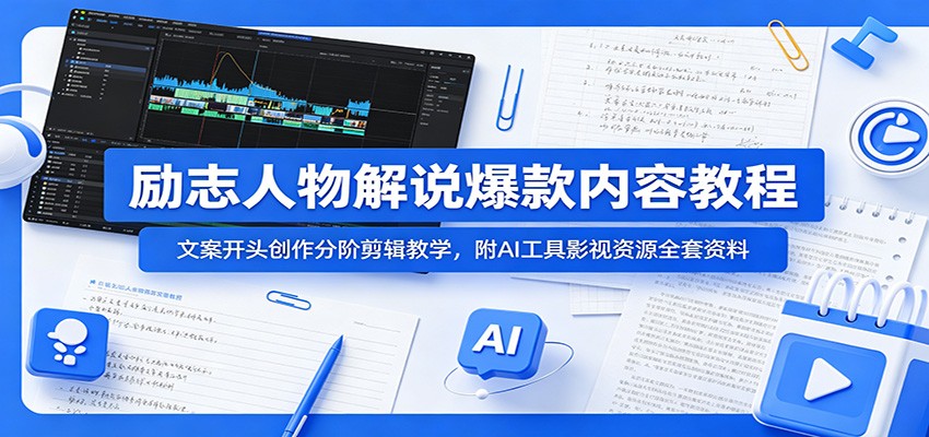 励志人物解说爆款内容教程:文案开头创作分阶剪辑教学,附AI 工具影视资源全套资料-蜗牛学社