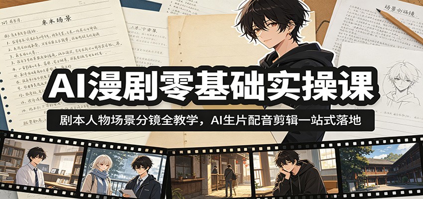 AI漫剧零基础实操课:剧本人物场景分镜全教学,AI生片配音剪辑一站式落地-蜗牛学社