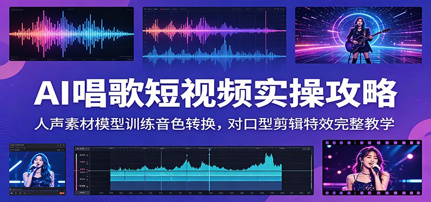 AI唱歌短视频实操攻略：人声素材模型训练音色转换，对口型剪辑特效完整教学-蜗牛学社