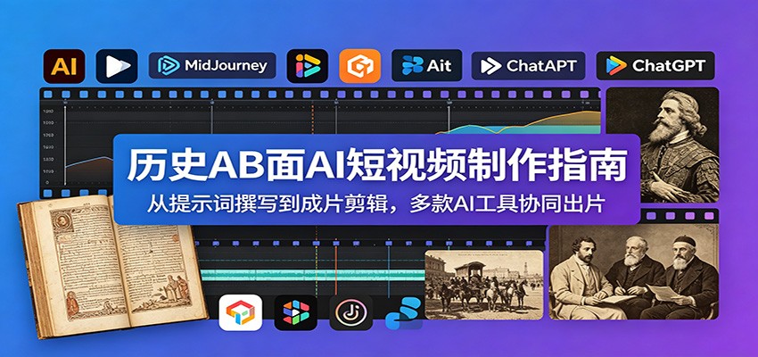 历史AB面AI短视频制作指南：从提示词撰写到成片剪辑，多款AI工具协同出片-蜗牛学社