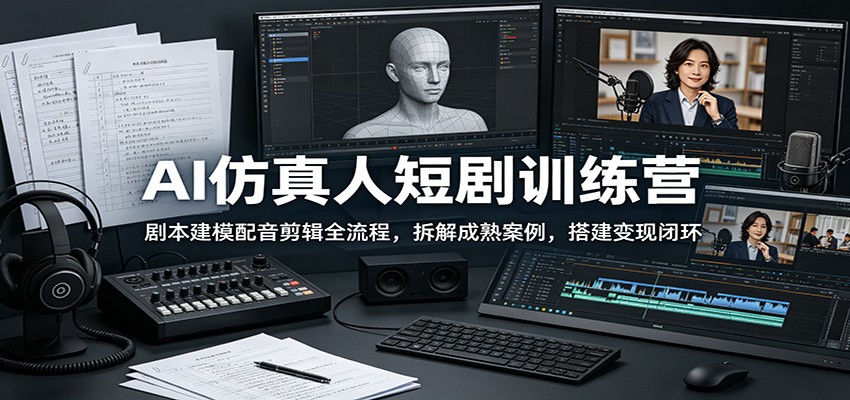 AI仿真人短剧训练营:剧本建模配音剪辑全流程,拆解成熟案例,搭建变现闭环-蜗牛学社