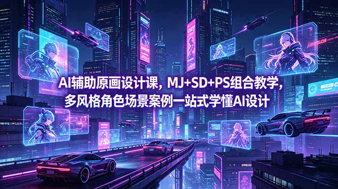 AI辅助原画设计课，MJ+SD+PS组合教学，多风格角色场景案例一站式学懂AI设计-蜗牛学社