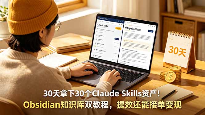 30天拿下30个Claude Skills资产!Obsidian知识库双教程,提效还能接单变现-蜗牛学社