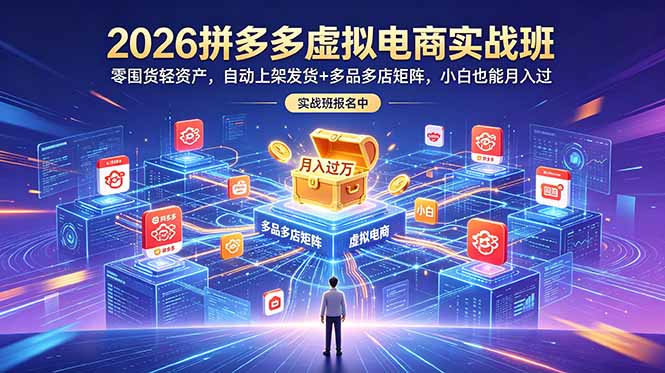 2026拼多多虚拟电商实战班：零囤货轻资产，自动上架发货+多品多店矩阵，小白也能月入过万-蜗牛学社