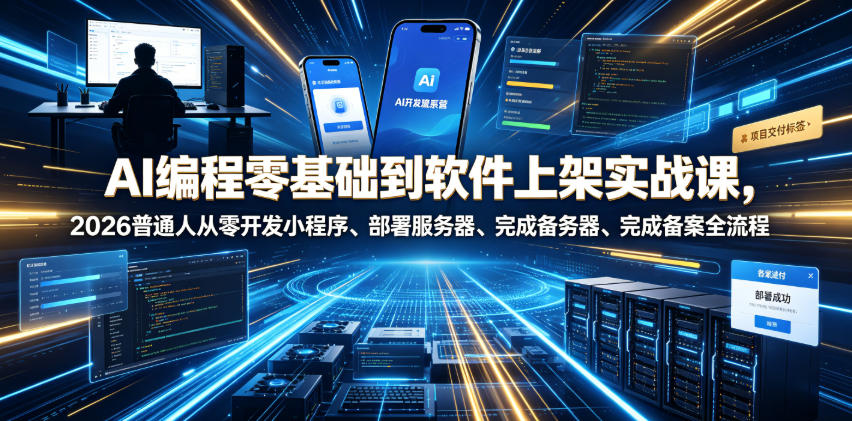AI编程零基础到软件上架实战课，2026普通人从零开发小程序、部署服务器、完成备案全流程项目落地教程-蜗牛学社
