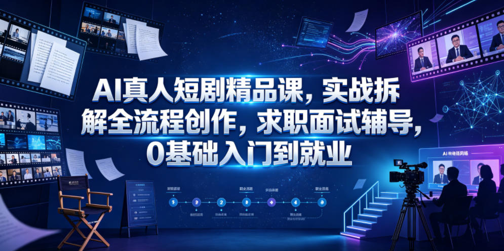 AI真人短剧精品课，实战拆解全流程创作，求职面试辅导，0基础入门到就业-蜗牛学社