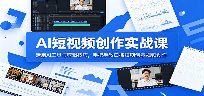 AI短视频创作实战课：活用AI工具与剪辑技巧，手把手教口播短剧创意视频创作-蜗牛学社