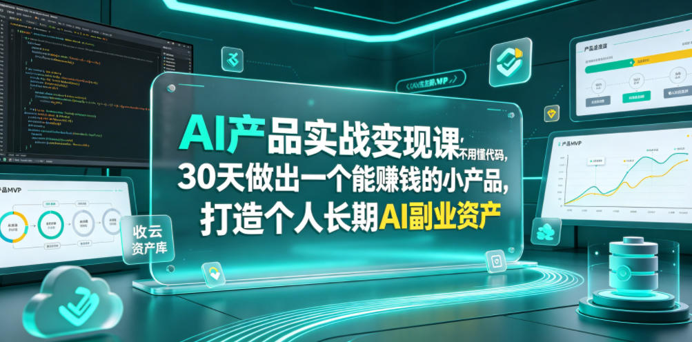 AI产品实战变现课，不用懂代码，30天做出一个能賺钱的小产品，打造个人长期AI副业资产-蜗牛学社