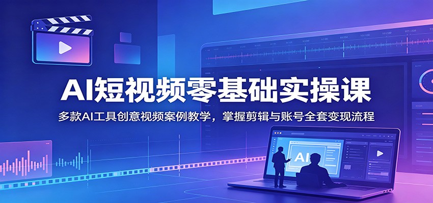 AI短视频零基础实操课：多款AI工具创意视频案例教学，掌握剪辑与账号全套变现流程-蜗牛学社