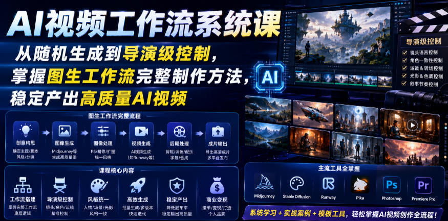 AI视频工作流系统课，从随机生成到导演级控制，掌握图生工作流完整制作方法，稳定产出高质量AI视频-蜗牛学社