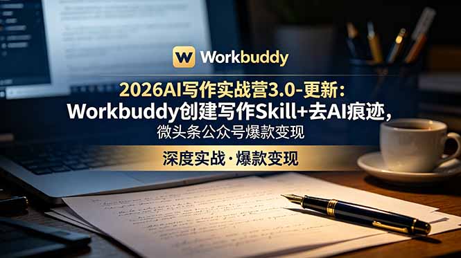 2026AI写作实战营3.0-更新：Workbuddy创建写作Skill+去AI痕迹，微头条公众号爆款变现-蜗牛学社