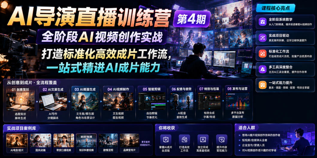 AI导演直播训练营第4期｜全阶段AI视频创作实战，打造标准化高效成片工作流，一站式精进AI成片能力-蜗牛学社