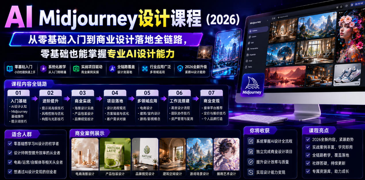 AI Midjourney设计课程（2026），从零基础入门到商业设计落地全链路，零基础也能掌握专业AI设计能力-蜗牛学社