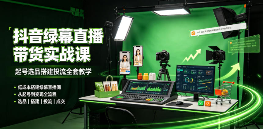 某社群抖音绿幕直播带货实战课,起号选品搭建投流全套教学,低成本搭建绿幕直播间-蜗牛学社