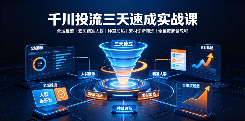 千川投流三天速成实战课|全域推流、云图精准人群、种草加热、素材诊断筛选全维度起量教程-蜗牛学社