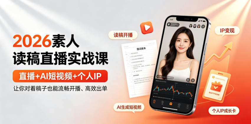 2026素人读稿直播实战课|直播+AI短视频+个人IP,让你对着稿子也能流畅开播、高效出单-蜗牛学社