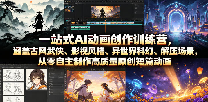 一站式AI动画创作训练营,涵盖古风武侠、影视风格、异世界科幻、解压场景,从零自主制作高质量原创短篇动画-蜗牛学社
