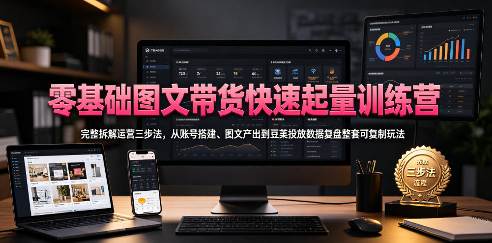 零基础图文带货快速起量训练营,完整拆解运营三步法,从账号搭建、图文产出到豆荚投放数据复盘整套可复制玩法-蜗牛学社