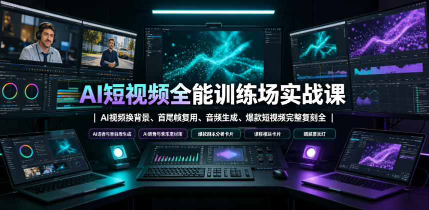 AI短视频全能训练场实战课｜AI视频换背景、首尾帧复用、音频生成、爆款短视频完整复刻全套实操教学-蜗牛学社