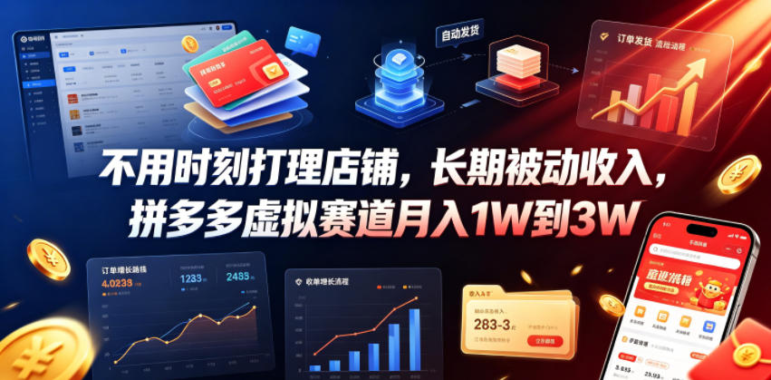 不用时刻打理店铺，长期被动收入，拼多多虚拟赛道月入1W到3W【揭秘】-蜗牛学社