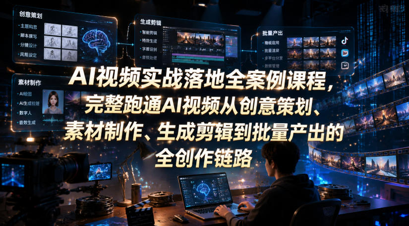 AI视频实战落地全案例课程，完整跑通AI视频从创意策划、素材制作、生成剪辑到批量产出的全创作链路-蜗牛学社