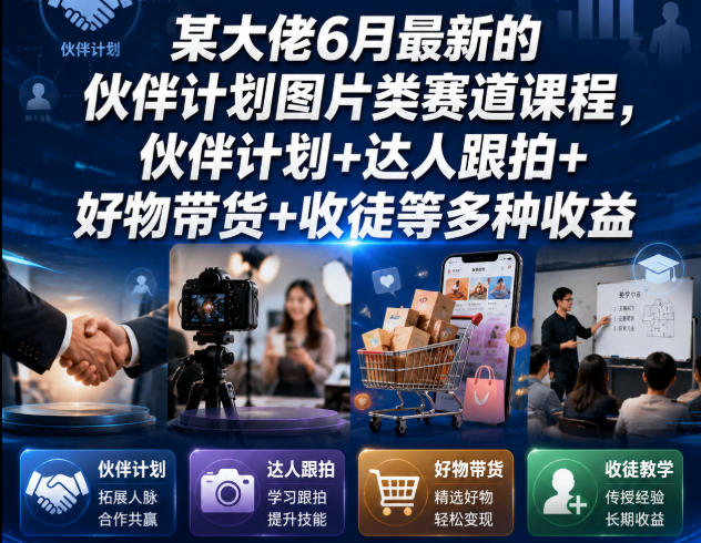 某大佬6月最新的伙伴计划图片类赛道课程,伙伴计划+达人跟拍+好物带货+收徒等多种收益-蜗牛学社