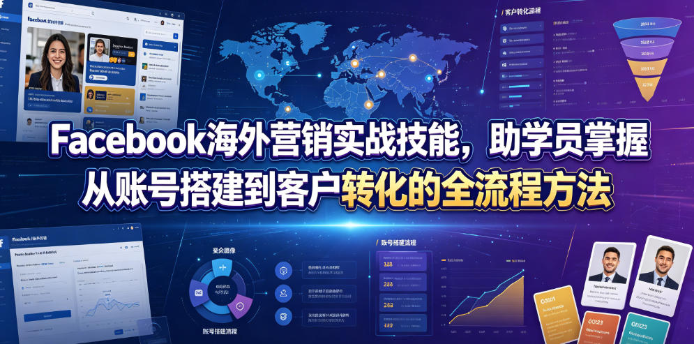 Facebook海外营销实战技能，助学员掌握从账号搭建到客户转化的全流程方法-蜗牛学社