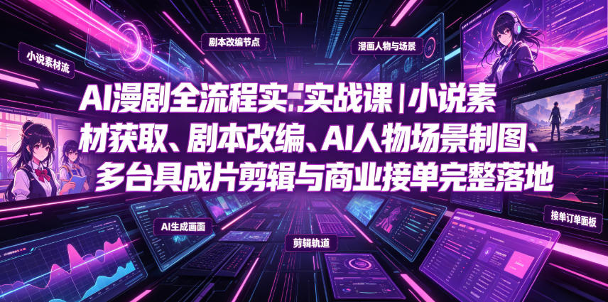 AI漫剧全流程实战课｜小说素材获取、剧本改编、AI人物场景制图、多工具成片剪辑、平台付费变现与商业接单完整落地-蜗牛学社