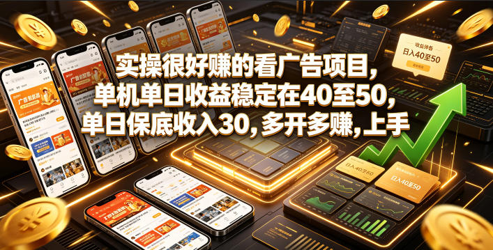 实操很好賺的看广告项目,单机单日收益稳定在40至50,单日保底收入30,多开多賺,上手就能变现【揭秘】-蜗牛学社