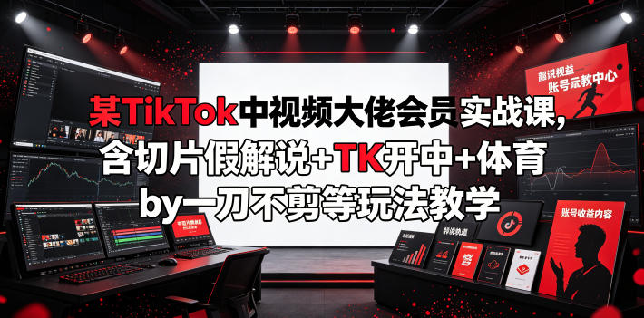 某TikTok中视频大佬会员实战课，含切片假解说+TK开中+体育by一刀不剪等玩法教学-蜗牛学社