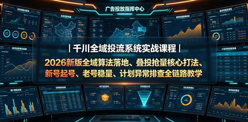 千川全域投流系统实战课程｜2026新版全域算法落地、叠投抢量核心打法、新号起号、老号稳量、计划异常排查全链路教学-蜗牛学社