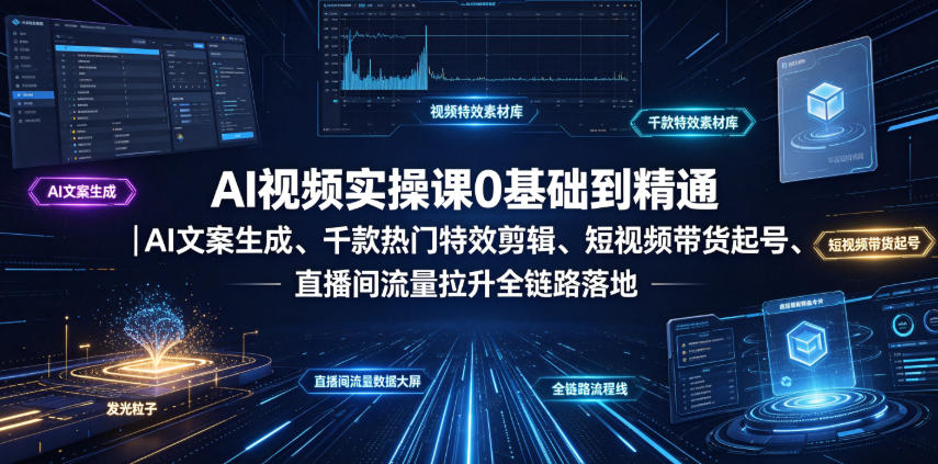 AI视频实操课0基础到精通｜AI文案生成、千款热门特效剪辑、短视频带货起号、直播间流量拉升全链路落地-蜗牛学社