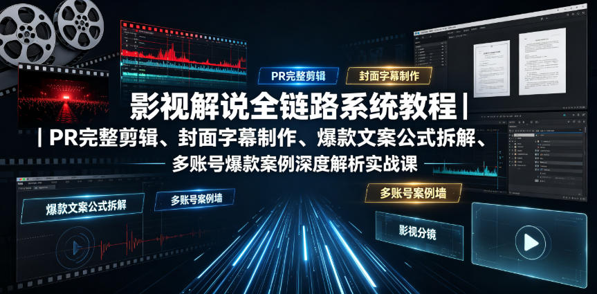 影视解说全链路系统教程｜PR完整剪辑、封面字幕制作、爆款文案公式拆解、多账号爆款案例深度解析实战课-蜗牛学社