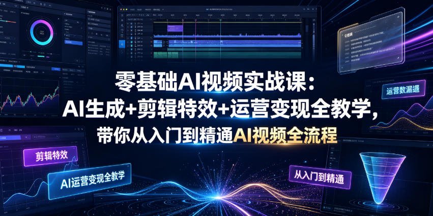 零基础AI视频实战课：AI生成+剪辑特效+运营变现全教学，带你从入门到精通AI视频全流程-蜗牛学社