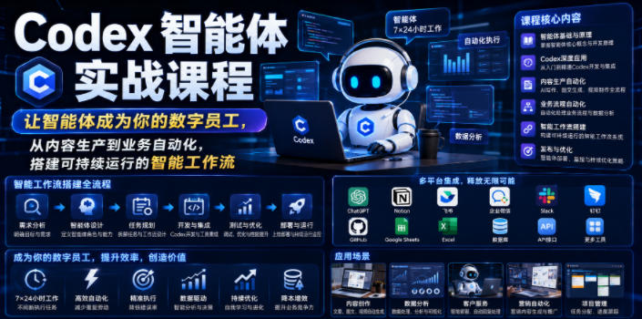 Codex智能体实战课程,让智能体成为你的数字员工,从内容生产到业务自动化,搭建可持续运行的智能工作流-蜗牛学社